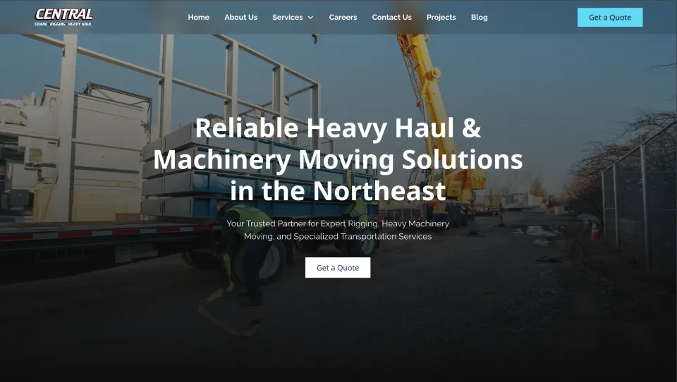 Central Jersey Trucking and Rigging website homepage, designed and built by Steadfast