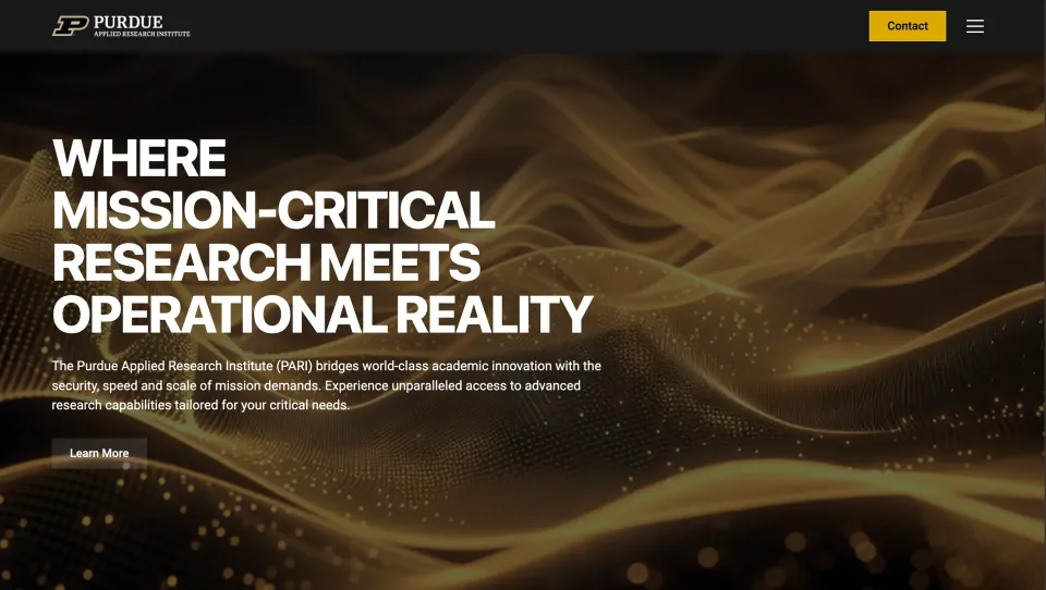 Purdue Applied Research Institute website homepage, designed and built by Steadfast